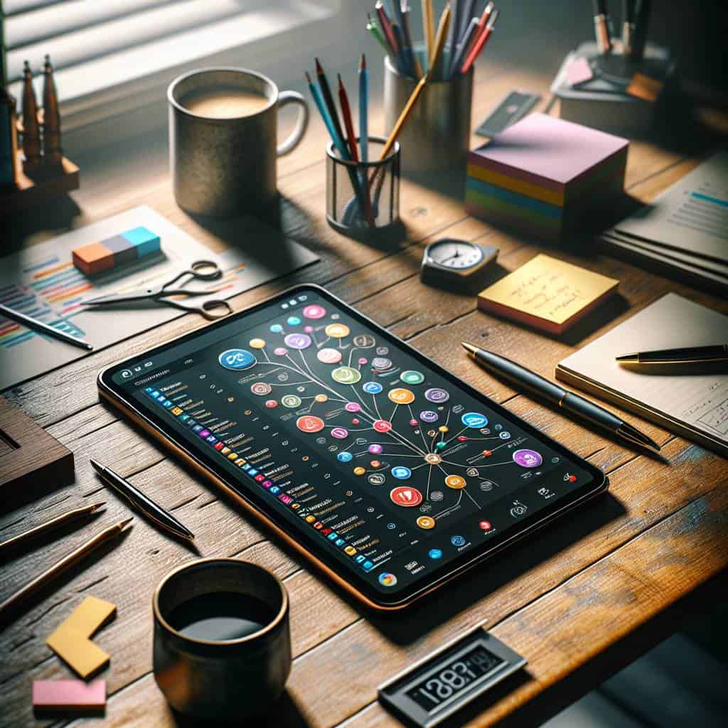 Using a tablet for productivity on desk.